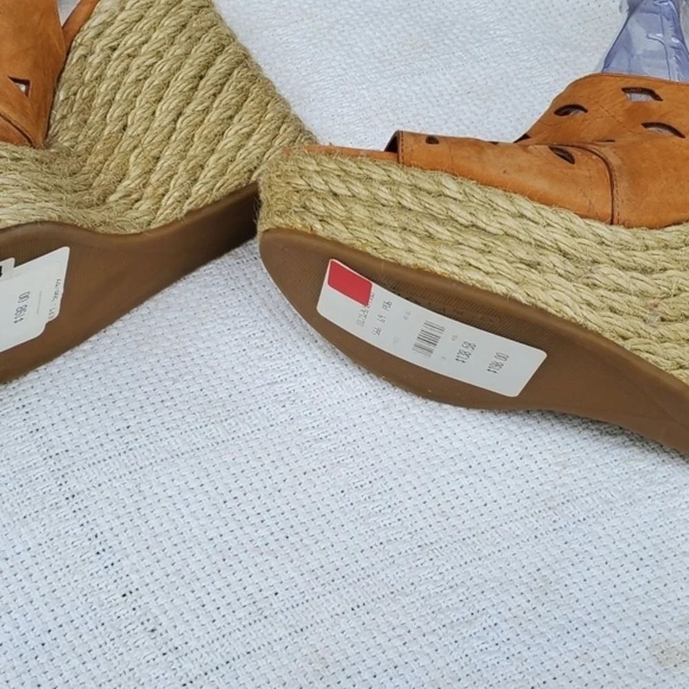 Via Spiga Nubuck Laser Cut Slingback Espadrille Wedge Sandals Tan Size 10 NWT - Picture 9 of 9